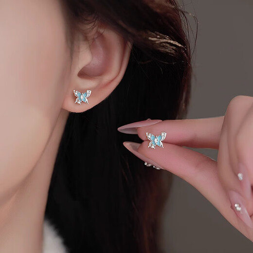 Xinshe 925 Sterling Silver Starlight Butterfly Earrings Women's Enamel Earrings Light Luxury Niche 2025 New Earrings for Ear Holes Starlight Butterfly 925 Silver