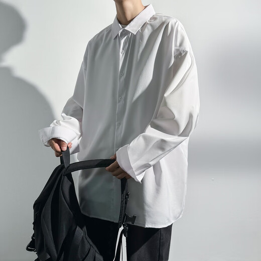 Homlean Japanese simple long-sleeved shirt men's autumn casual inner wear high-end lapel jacket HL11 white 2XL