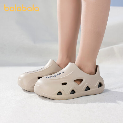 巴拉巴拉男童洞洞鞋夏季女宝亲子防滑幼儿园沙滩鞋包头软底儿童凉鞋中大童 米白 30 内长19.4cm/适合脚长18.5cm