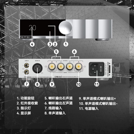 SMSL Shuangmu Sanlin PA200 gallium nitride power amplifier desktop power amplifier passive speaker high power silver