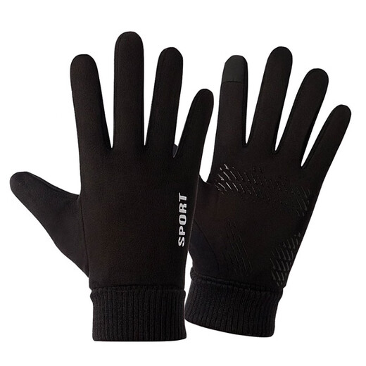 Buckskin gloves, outdoor cycling gloves, autumn and winter half-finger motorcycle motorcycle warm men's touch screen exposed finger, exposed two fingers black