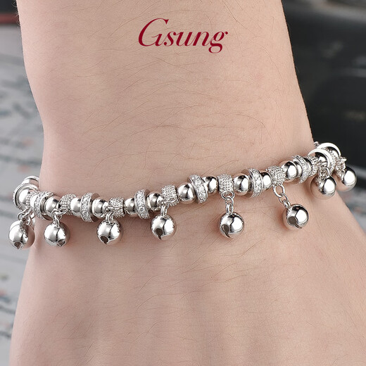GsunG platinum PT950 bracelet for women with moissanite elastic rope bracelet platinum ball bracelet moissanite small bell Calculated according to the gold price in the store that day