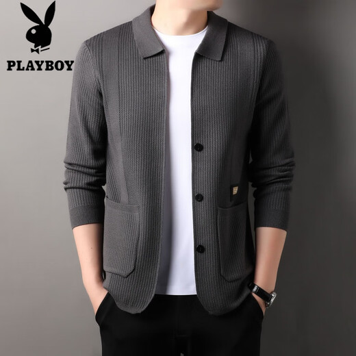Playboy (Playboy) Frühlings- und Herbst-Strick-Strickjacke für Männer mit mittleren Alter Casual Thin Longleved Jacket Korean Style Slim Pullover Jacke Kamel M.