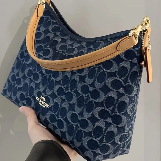 COACH蔻驰LAUREL31可拆卸肩带拉链流浪织物单肩包 新款（保修卡)25新款 丹宁颜色CY702-IMXIA 现货