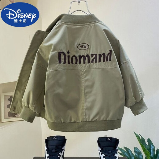 Disney (Disney) Boys Baseball Jacke 2025 Neue modische Jungen Frühling und Herbstjacke mittelgroß und großer Kinder Herbst Dünne Stil Handsome Khaki Heavy Industry Sticked Jacket 130
