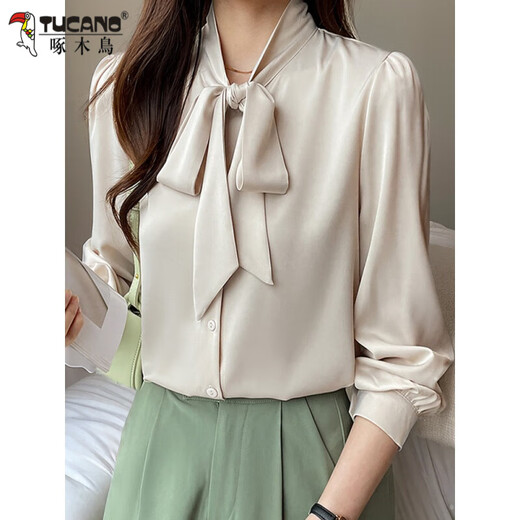 Woodpecker Chiffon Chiffon Chiffon Femenina de manga larga Spring y otoño NUEVA IMITACIÓN Temperamento de seda Base Base Blue 9276 S _80-95Jin [Jin equivale a 0.5 kg]
