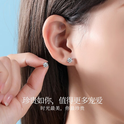 Zhou Dajin CHOW TAI KING one carat moissanite six-claw silver earrings for women light luxury niche high-end earrings birthday gift for girlfriend and wife