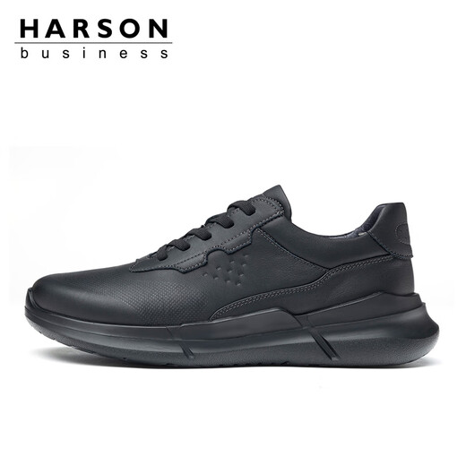 Harson men's casual shoes, thick-soled walking shoes, commuter high-end business sports leather shoes, black 39
