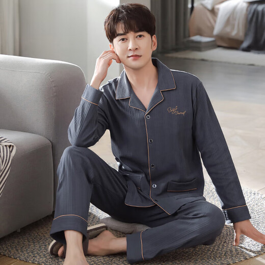 
Catman (MiiOW) pajamas for men spring and autumn pure cotton long sleeve men autumn thin middle-aged dad men autumn and winter home clothing brand high-end 3882 L (170 size) recommended to wear weight 120-140