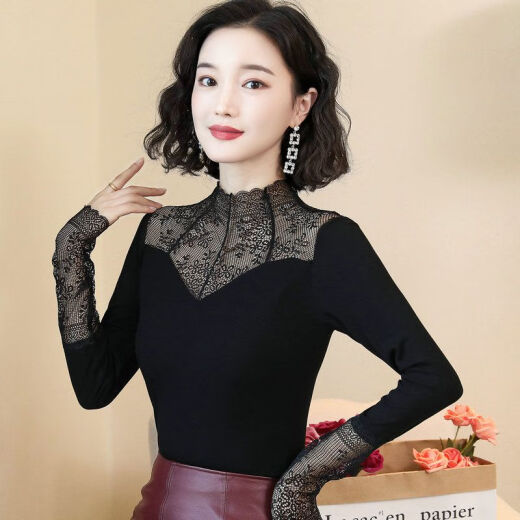雅鹿正品保障基础打底衣女上衣2025秋冬新款女装小衫修身内搭显瘦百搭 7027黑 波点多边形领长袖 均码 （90斤-130斤）
