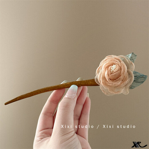 Dai Yan ancient style wooden hairpin, new Chinese style daily hairpin, rose wood hairpin, women's ancient style cheongsam and Hanfu accessories, light purple flower hairpin