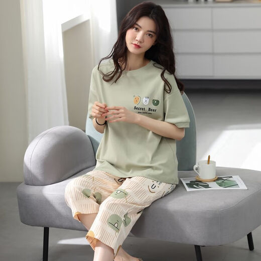 莫代尔睡衣女夏天纯棉短袖七分裤夏季薄款可外穿夏款女士家居服套装 CY9755MF7050 XL [建议体重120-140斤]