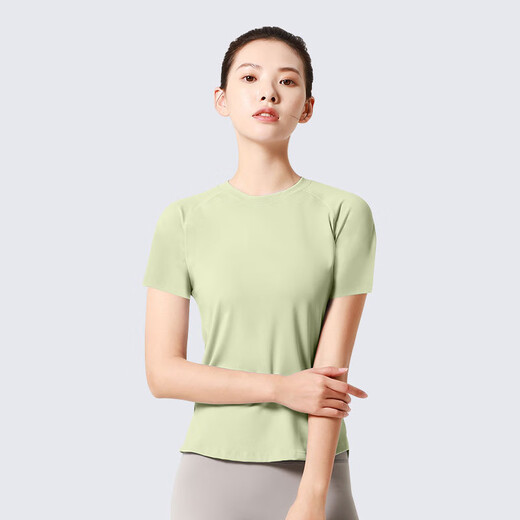 徽昂运动套装女瑜伽服套装健身跑步速干衣t恤网纱透气短袖长裤绿灰L
