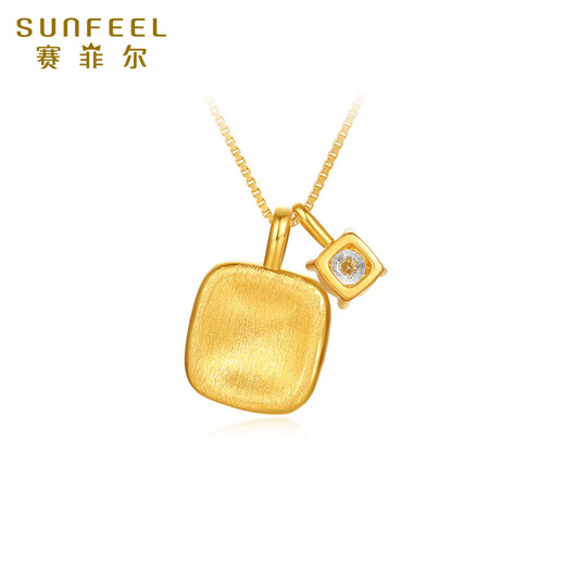 Saphire 18K gold pendant for girlfriend as a birthday gift, gold-plated silver chain, moissanite small sugar cube, single