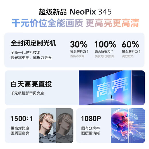 Philips (PHILIPS) NeoPix 345 projector home smart portable bedroom mobile game projection TV (true 1080P resolution home theater)