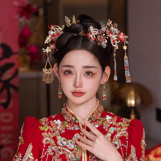 Dijing Brautkopfschmuck Chinesisch XiUhe Kleidung Kopfschmuck Fengguan Altes Kostüm Hanfu Haarzubehör Cheongsam Hochzeitskleid Hochzeit Accessoires [auslösen