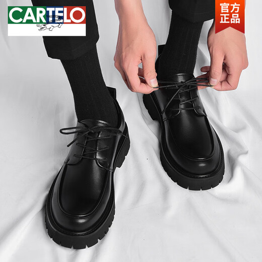 卡帝乐鳄鱼（CARTELO）皮鞋男款英伦风潮流百搭男士休闲大头德比厚底增高低帮耐磨马丁靴 黑色6623 四季款 39 标准皮鞋码
