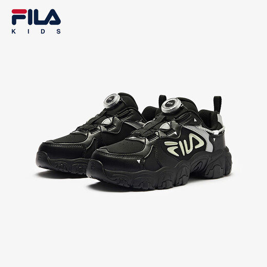 FILA斐乐童鞋儿童跑步鞋2024冬季男女中大童复古猫爪运动鞋 黑/银器灰-BS 内长24.5cm 39 内长24.5cm