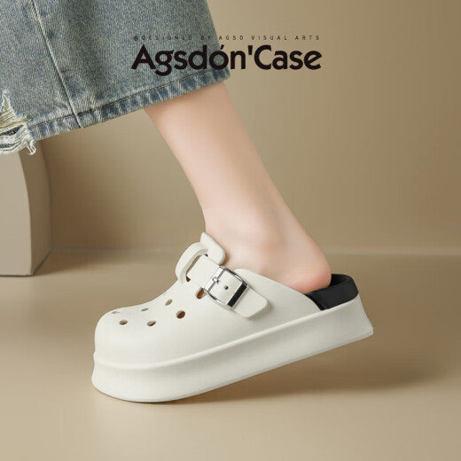 
Aogu Shiden thick-soled hole shoes for women 2025 spring and summer new style for women wearing soft sole comfortable beach slippers simple tow LDN6210 simple white 39-40