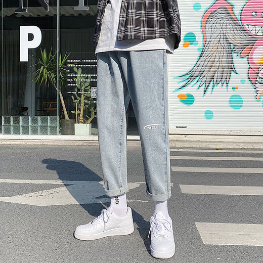 KFPF pants for men's trendy street-fried slim fit ripped pants straight jeans for men's summer thin 2025 new men's pants 679/Y ripped model M