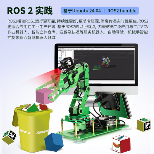 Createblock Raspberry Pi Ros Robótico Raspberry Pi 5 AI Visual Robotic Arm ARTIFICIAL INTELMENCIA ROS2 Open Source Open AI Modelo de actualización de brazo robótico visual (excluyendo la placa base) Verde