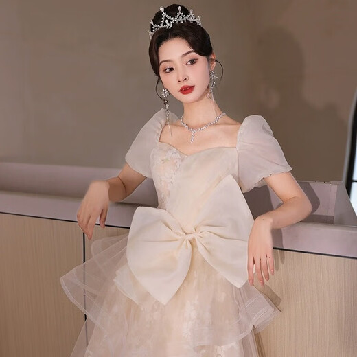 丽佰昕晚礼服裙轻奢小众高端宴会女气质高级感绝美艺考主持人年会成人礼 香槟色 M 建议90-100斤