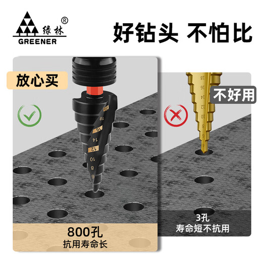 GREENER pagoda drill bit M35 metal punching stainless steel 304 hole opening special reaming drill high hardness gold standard step tapered gold standard spiral 4-22mm tenth step-hexagonal handle