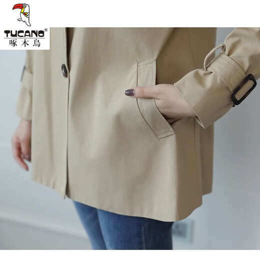 Woodpecker short windbreaker for women petite 2024 new spring and autumn Korean style temperament and style women's khaki windbreaker jacket khaki version with lining L Recommendation 106-120