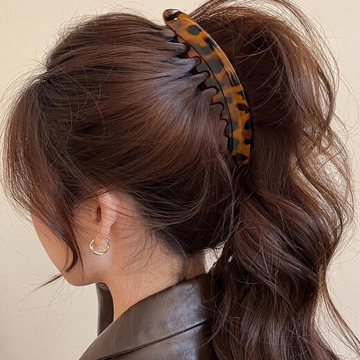 Idel's retro leopard print banana hair clip for women, high-end ponytail, twisting vertical clip, temperament, hair volume clip headwear on the back of the head, F3260 leopard print gray