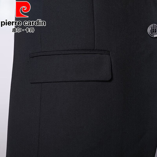 皮尔卡丹（pierre cardin）西服套装男士商务修身职业正装小西装男伴郎服装新郎结婚礼服外套 黑色双扣【西服+西裤+马甲+衬衫+领带+礼盒装】 3XL 185【适合145-160斤】