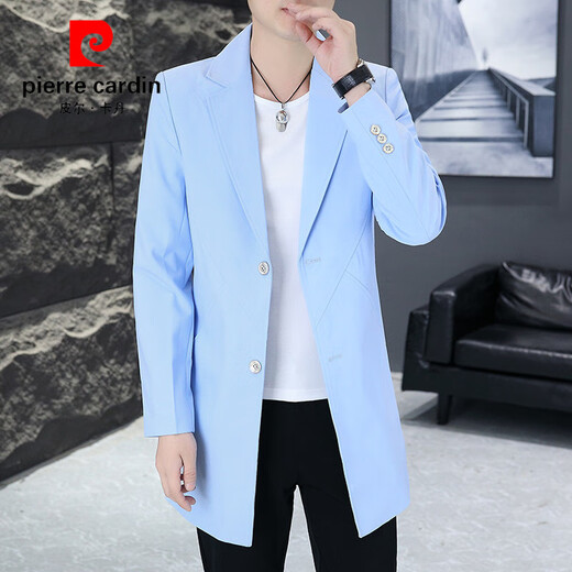 皮尔卡丹（pierre cardin）男士风衣中长款春季新款春秋装外套修身休闲西装男款大衣服西服潮 7702黑色 L (110-130斤)