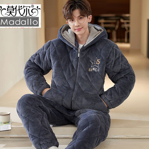 Modal Coral Velvet Pajamas Men's Winter à trois couches Coton épaissis et ensemble de vêtements pour la maison chaude de grande taille des garçons Velvet Boys