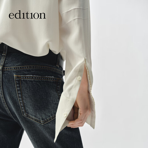 Edition elite wardrobe series 2025 spring new hand-beaded mulberry silk light luxury French shirt milk white M