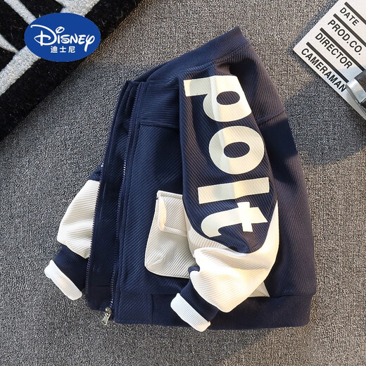Disney Children's Clothing Boys' Autumn Jackets 2025 New Medium and Large Children's Spring and Autumn Boys' Autumn Fashionable Street Baseball Uniforms Navy Blue Alphabet Baseball Uniforms 160 cm