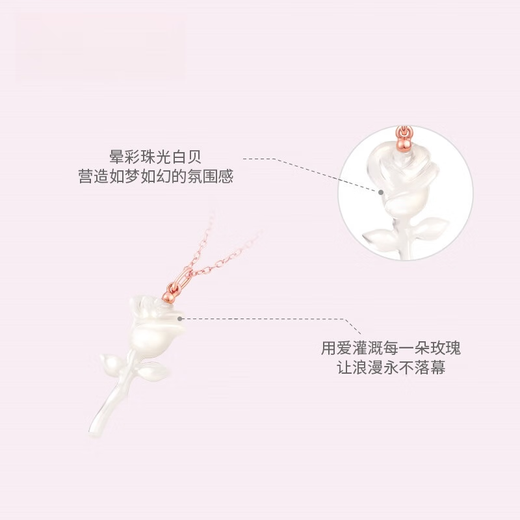 Caizhi Garden of Versailles 18K Gold Moonlight Rose White Shell Pendant Necklace Jewelry Gift New Style for Friends 18K Gold White Shell Pendant