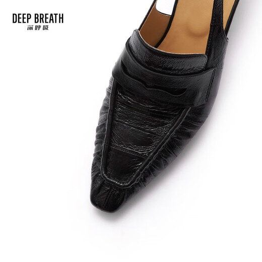 DEEP BREATH Deep Breath Women's Shoes Old Qianfeng Eel Leather Commuter Single Shoes Thin Heel Empty Shoes Women's AX11151 Black 38