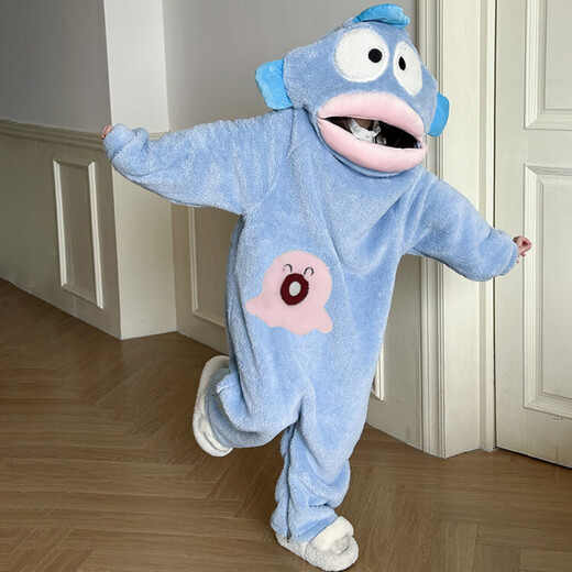 Oxygen Ugly Fish Pajamas Big Head Ugly Fish Children's Funny One-piece Pajamas for Boys and Girls Autumn and Winter Thickened and Velvet Home Clothes Ugly Fish Thickened and Velvet One-Piece Style Children's Style Without It One Size S Size 145-155cm 68-85Jin Jin is equal to 0.5 kg