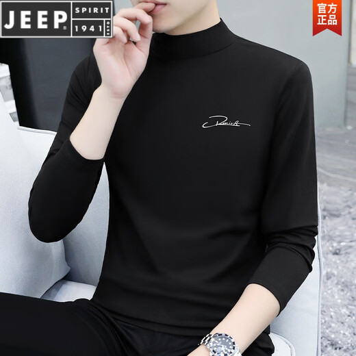 JEEP SPIRIT男士长袖T恤印花半高领男装打底衫弹力修身休闲男式T恤上衣内搭 C6187碳灰 M