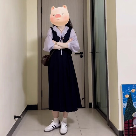 St. Paulme suspender dress women's spring and autumn 2025 new French style high-end temperament wear long skirt two-piece suit suit shirt + dress M size