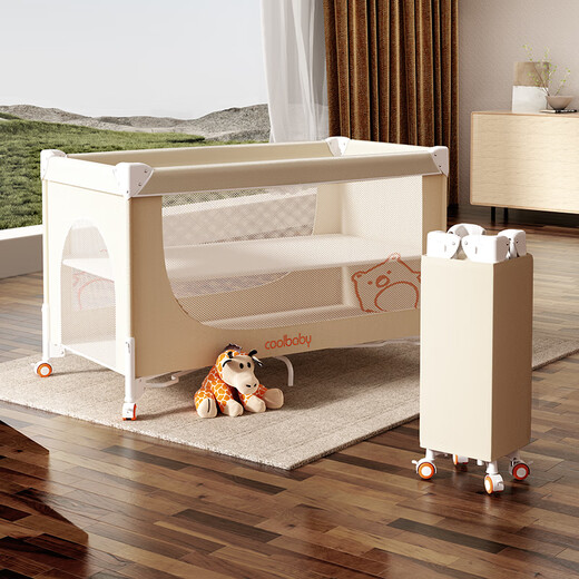 Coolbaby crib bed body can be raised and lowered seamlessly spliced bed fence bed Yanbian multi-functional portable baby bed meters luxury model bare bed + 4D mattress