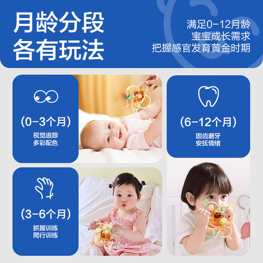 Qiaran Japanese Manhattan Ball Baby 0-3-6-12 Months Can Bite Food Grade Silicone Pacifier 0-6 Months Combination Pack Hand-grabbing Ball + Anti-drop Chain