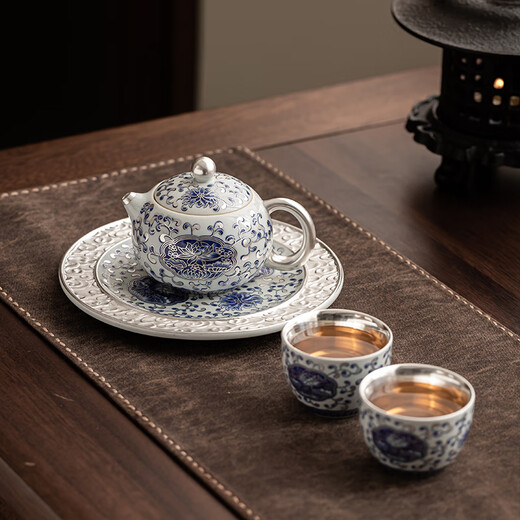 Eight thousand lines of gilt silver tea set gift, high-end gift for leaders, Teacher's Day, men's birthday, housewarming gift, moving gift