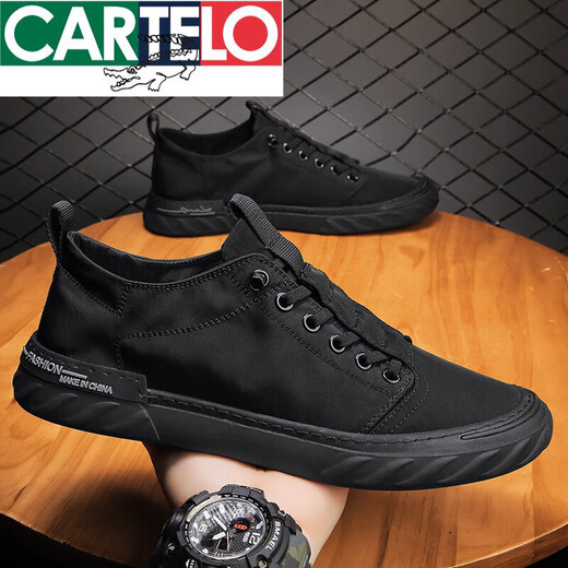 
CARTELO brand men's shoes summer ice silk canvas breathable chef kitchen work non-slip black board shoes labor protection trendy shoes [W838] black 40
