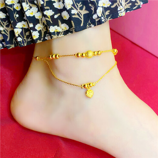 Canxian birthday gift imitation gold summer new style 18k gold anklet female personalized gold foot jewelry long-lasting anklet transfer bead gold lock style