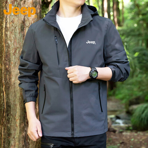 Jeep (JEEP) jacket men's autumn and winter casual hooded jacket men's trendy loose assault clothes men's gray XL