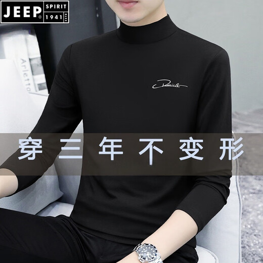 JEEP SPIRIT men's mid-turtleneck top cotton youth autumn clothes long-sleeved T-shirt new spring and autumn base shirt mid-collar slim fit inner t black C6187 mid-collar M 85-115Jin [Jin equals 0.5 kg]
