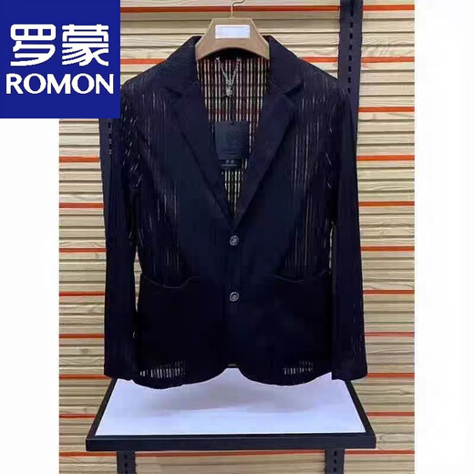 罗蒙春夏季时尚新款设计网纱镂空防晒西服男潮流轻奢商务透气防晒外套 黑色 高品质黑色 XL 125-145