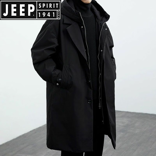 JEEP SPIRIT2025 Spring and Autumn New Men's Green Coat Men's Jacket Fake Two-Piece Hooded Mid-Length Windbreaker Parka Trend Army Green Spring and Autumn/Parker Windbreaker/Over the Knee 3XL Recommended 160-180Jin Jin is equal to 0.5 kg