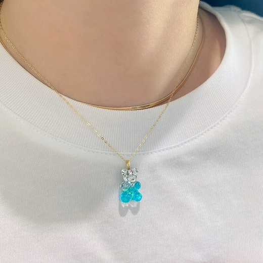 Yuki Satomaru-sama Korean 14K gold necklace cute multi-color versatile candy gummy bear pendant accessories (spring buckle)