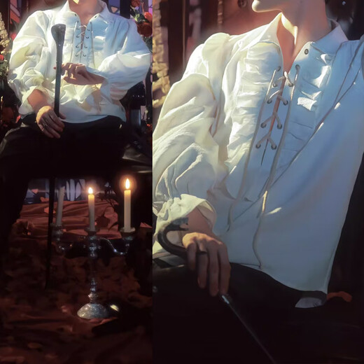 Shaquhe medieval court style French shirt men's dress Halloween dress shirt cos Lolita vampire men's clothing white shirt L 170/88A